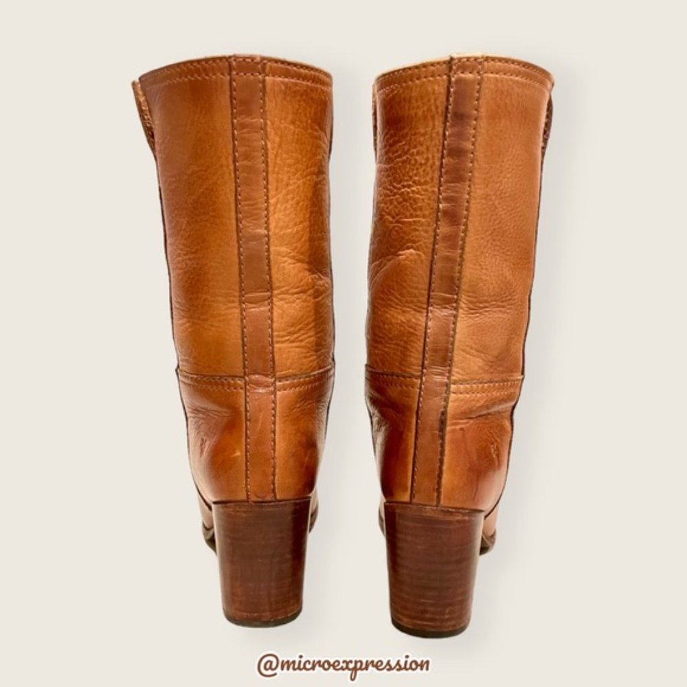 $399 Frye Nora Mid Calf Pull On Cognac Leather Heeled Fall/Winter Ankle Bootie - Picture 8 of 14